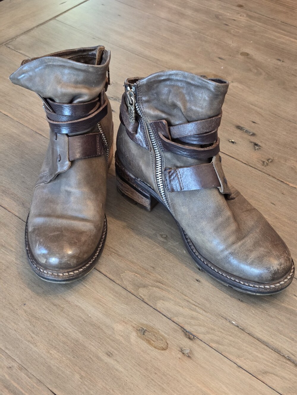 A.S.98 Brown Distressed Leather Strappy Wrap Moto Boho Ankle Boots | Size 37